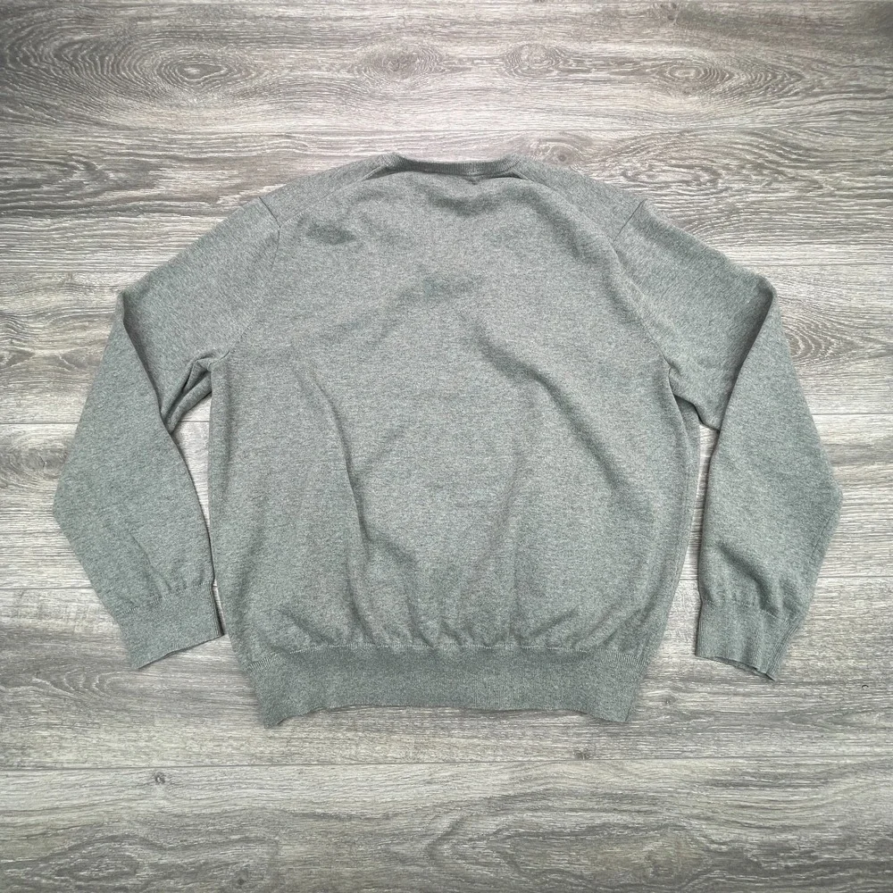 Polo Sweater Mens 2XL Gray Pony Pima Cotton Academia Minimalist V Neck Preppy